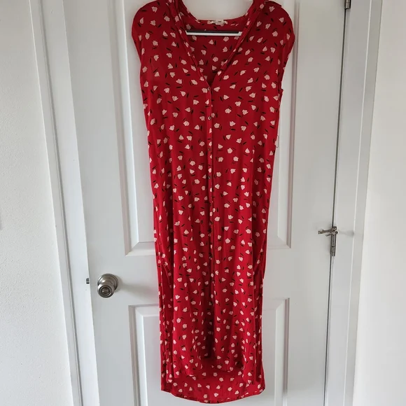 Red Floral Print Billabong Sleeveless Maxi Dress Size M. - Picture 1 of 11